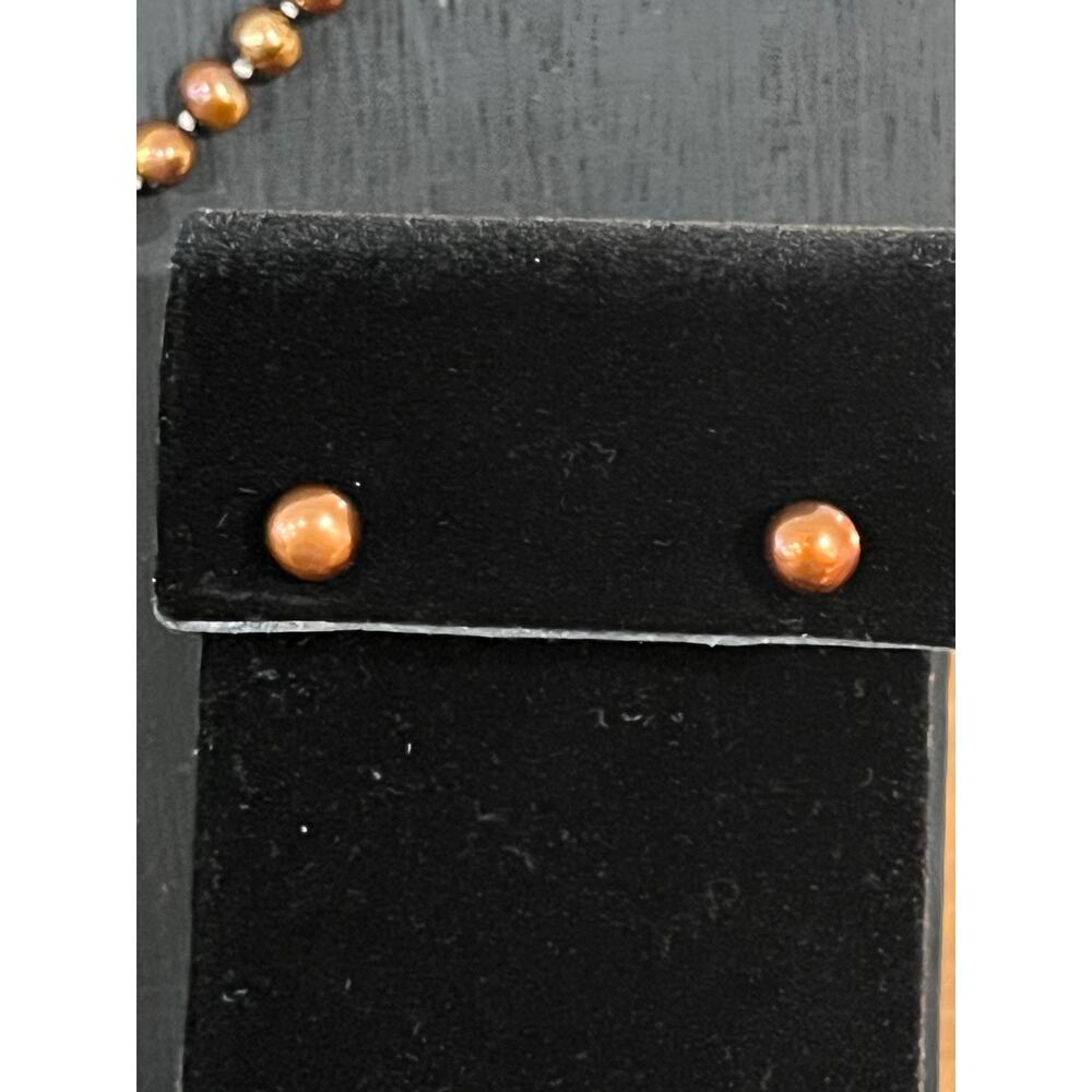 Bronze Tone Metallic Faux Pearl Necklace Bracelet Earring Set 3-Piece - Picture 3 of 7